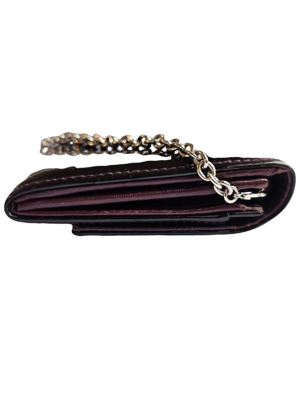 Dior Burgundy Oblique Patent Leather Wallet On Chain - Picture 2 of 15